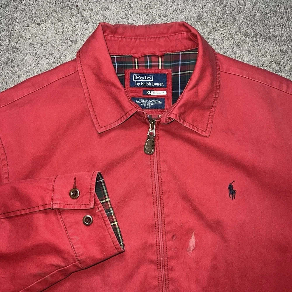 Polo by Ralph Lauren Red Zip‎ Jacket Men XL Plaid Lined Harrington Style Preppy
